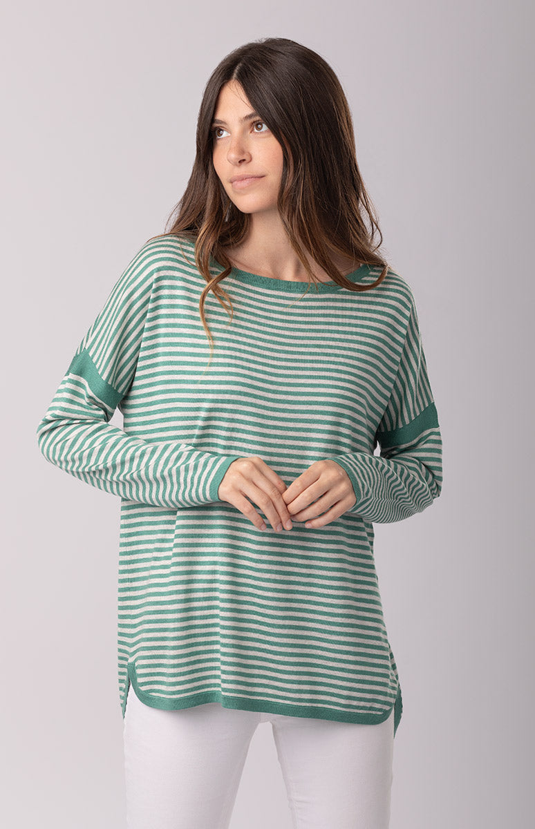 NE PEOPLE Maglione Donna A Righe, Manica Lunga, Scollo A V, 70% Viscosa 20% Nylon 10% Seta