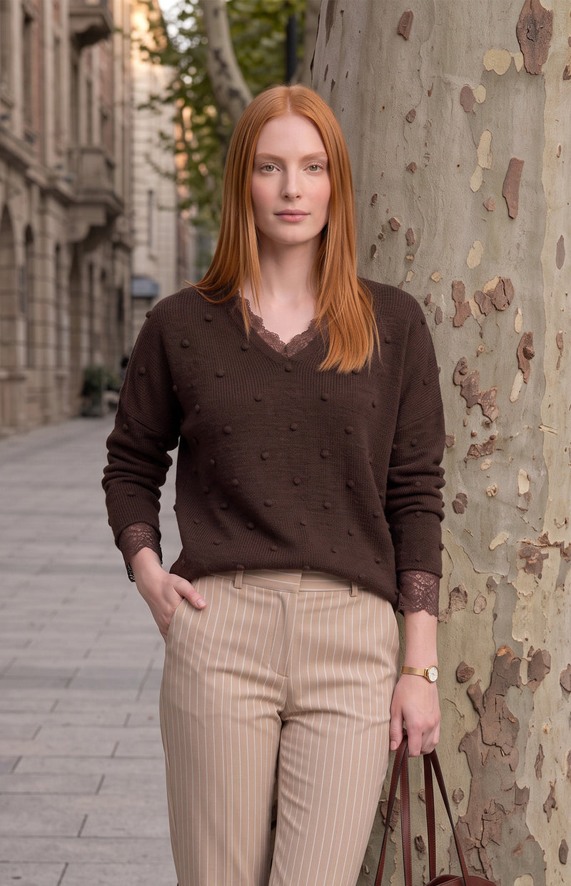 Maglia over scollo a v pois