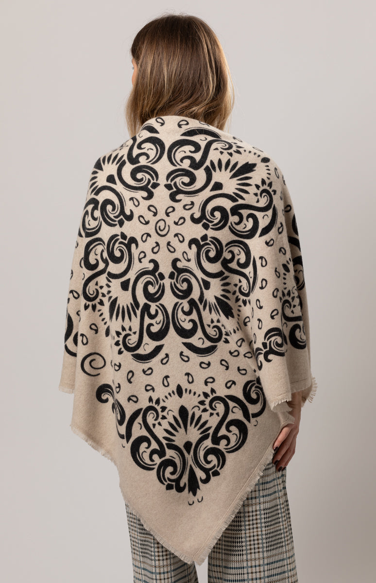 Sciarpa Bandana Quadrata Double Face 62x62 Cm In Cashmere E Seta - Stampa Anacardi Rossi