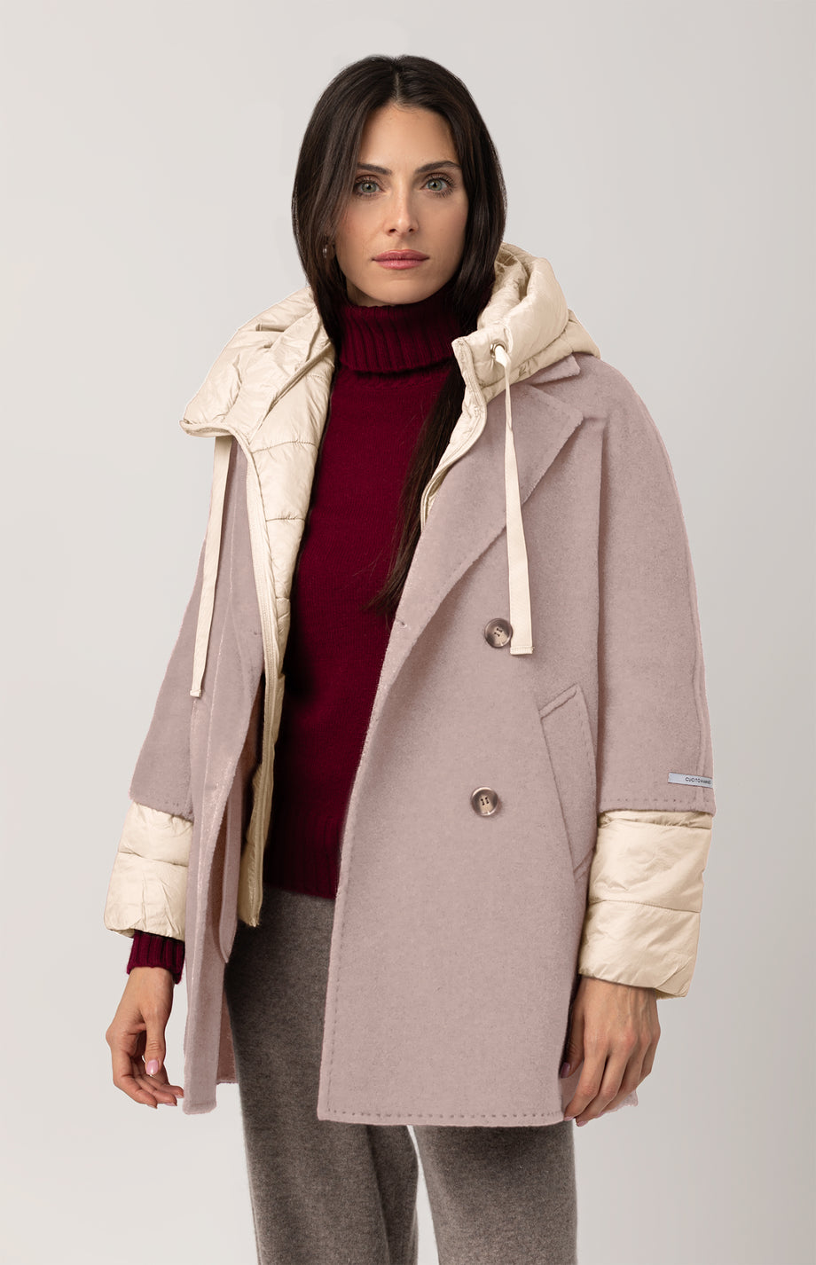 Cappotto Invernale Donna OMZIN Con Cappuccio, Misto Lana, Colore Unito, Modello Oversize Con Bottoni, Taglia Media, Elegante E Casual - 6