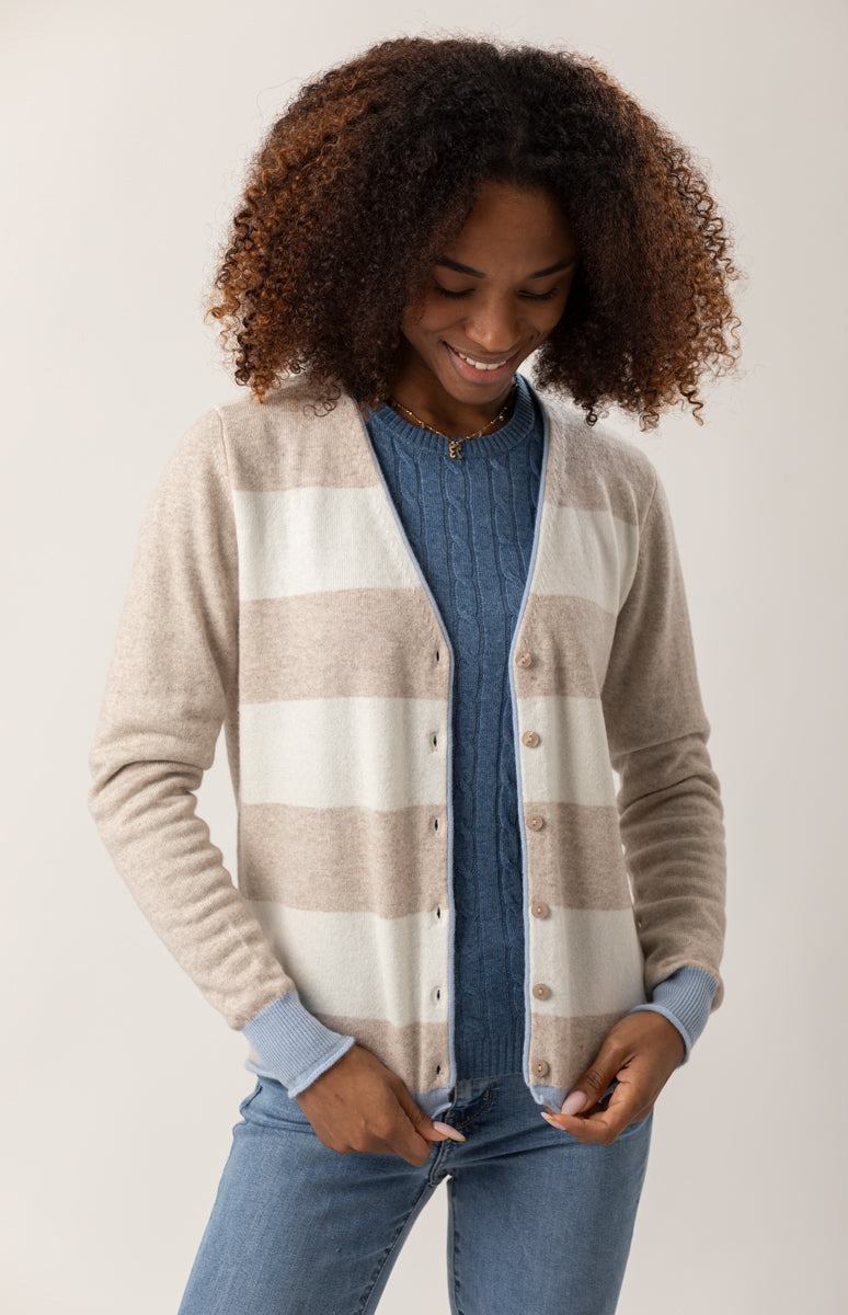 Cardigan lungo in maglia a righe spiagata Multicolore Cardigan lungo in maglia a righe spiagata Multicolore