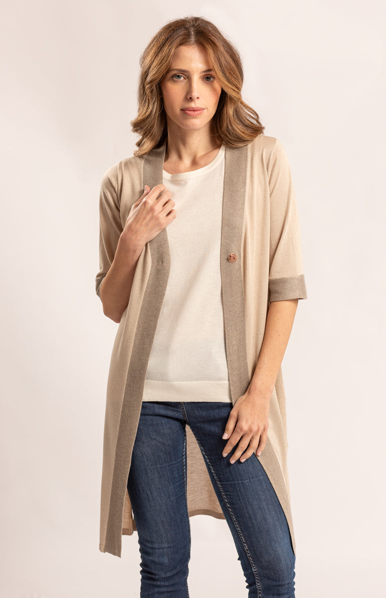 Cardigan Gilet Senza Maniche Donna Estate - Aperto Lungo Asimmetrico Morbido - Marrone, XL