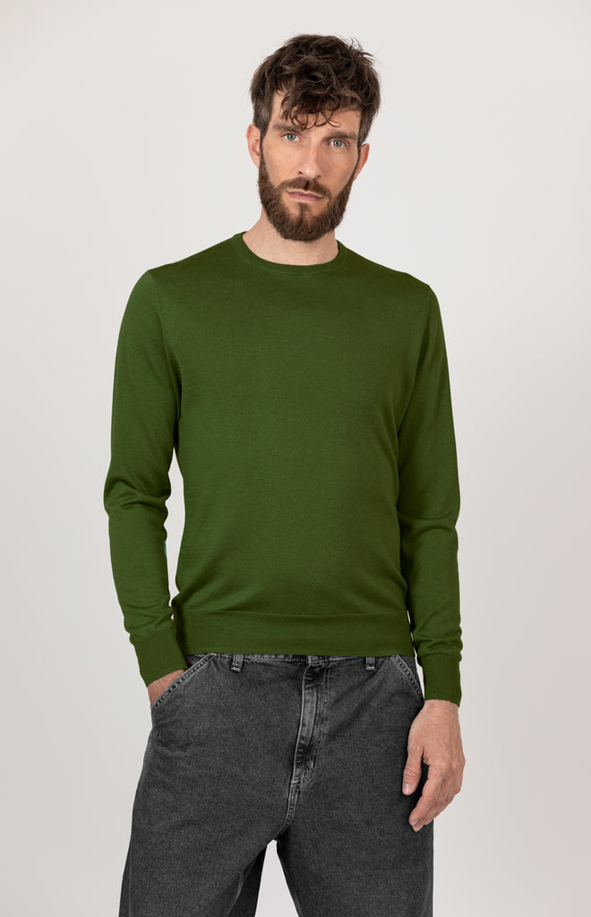 Cashmere Maglione Uomo Verde Bottiglia Girocollo Uomo Cashmere