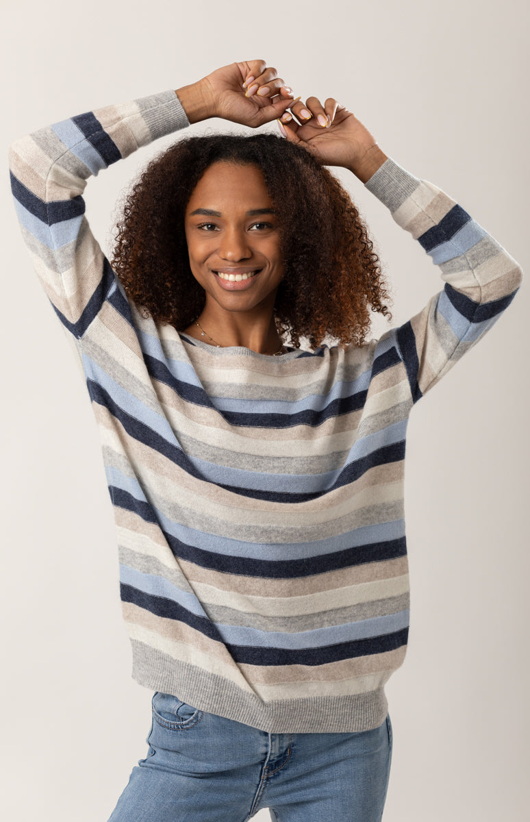 Maglia girocollo a mille righe