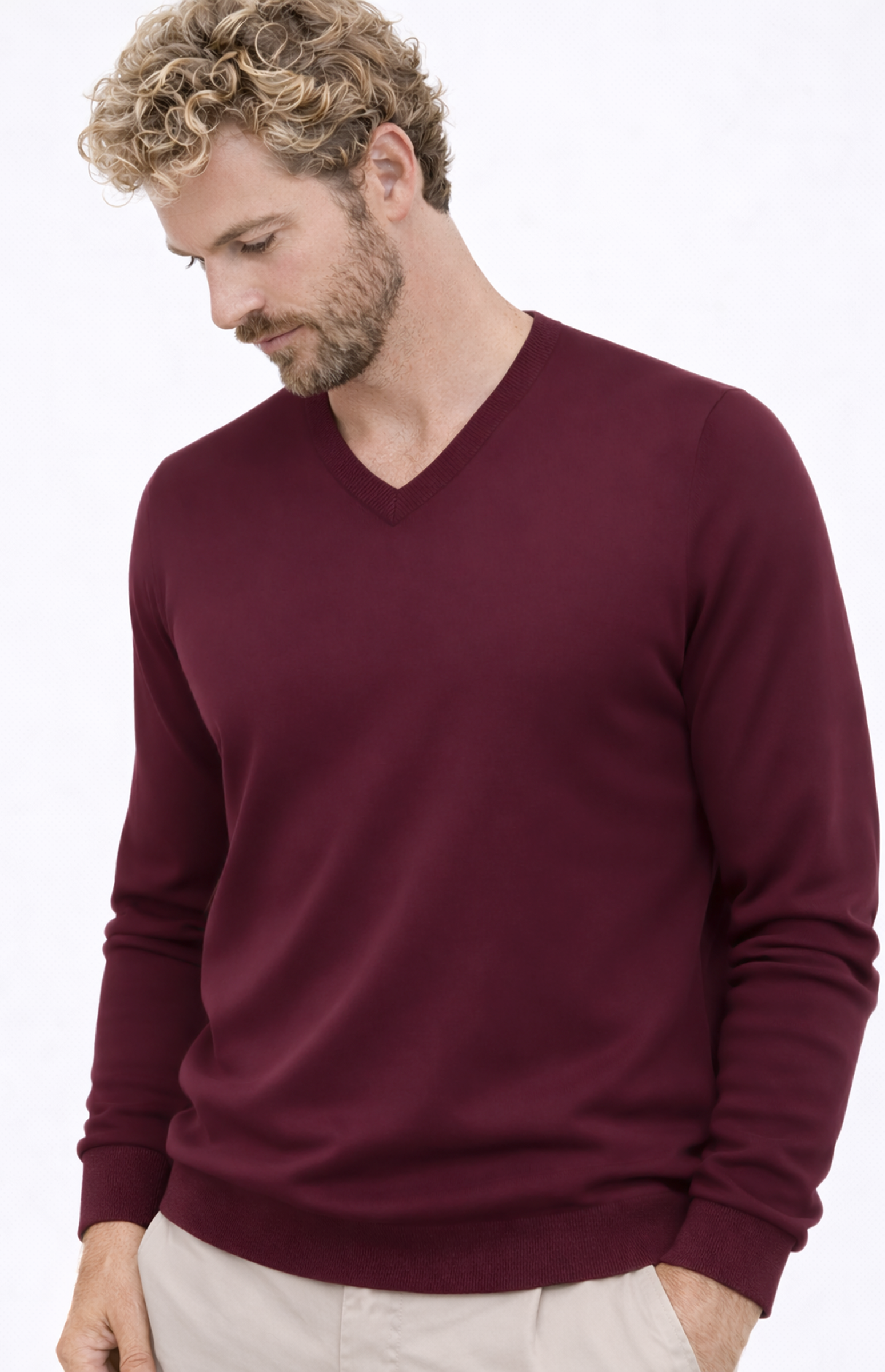 Kam Uomo Cotone Premium V collo a Maniche Lunghe Maglia Kam Uomo Cotone Premium V collo a Maniche Lunghe Maglia