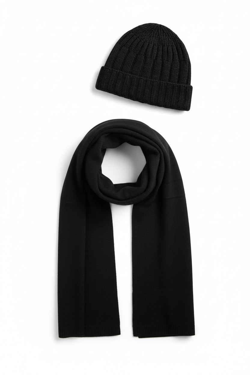 Cashmere Cappellino E Sciarpa Donna Sciarpa Nero Set Berretto E